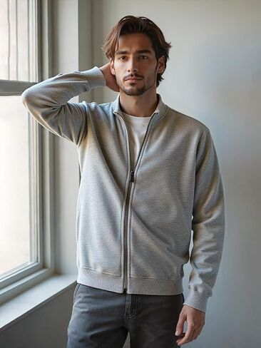 Men's Full Zip Stand Collar Soft Cotton Blend Sweatshirt Jacket Casual Daily Wear Jacket in Saudi Arabia