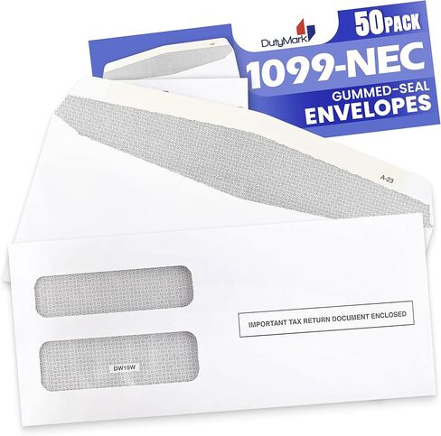 1099 NEC Tax Form Envelopes 50 Pack, Designed for Printed 1099 Forms, Gum Seal, Double-Window, Security Tinted Envelopes in Kuwait