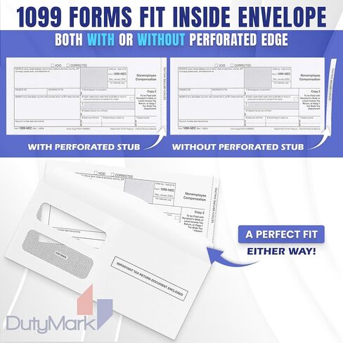 1099 NEC Tax Form Envelopes 50 Pack, Designed for Printed 1099 Forms, Gum Seal, Double-Window, Security Tinted Envelopes in Kuwait