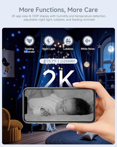ARENTI Baby Monitor 2 Cameras, 2K Video Baby Camera with 5-Inch Upgraded Wireless Display, Super Night Vision, Lullabies, Cry & Motion Detection, Temp & Humidity Sensor, Two Way Audio in Kuwait