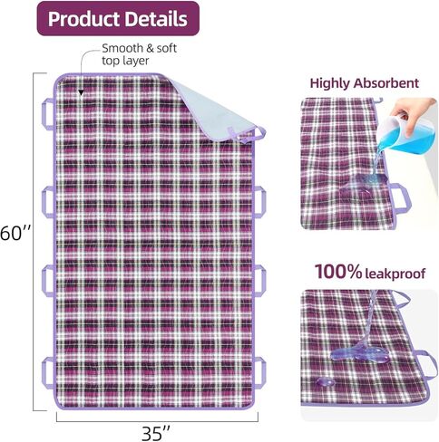 35" x 60" Waterproof Bed Pads with 8 Handles, Reusable Bed Underpads, Positioning Bed Pad for Incontinence, , Washable Pads for Adult, Elderly, Bedwet Kids, Bedridden in Saudi Arabia