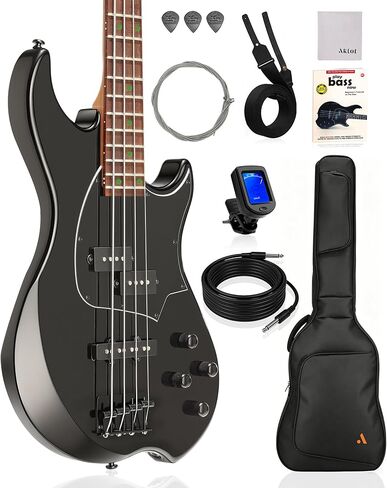 AKLOT Multi-Style Electric Bass Guitar: Precision & Jazz Dual Pickup, Roasted Maple Neck, 4-String Full Size Bass with Lesson Book, Gig Bag for Rock Pop Funk Slap, 2-Year Warranty (Helix PJ4-BK) in Kuwait