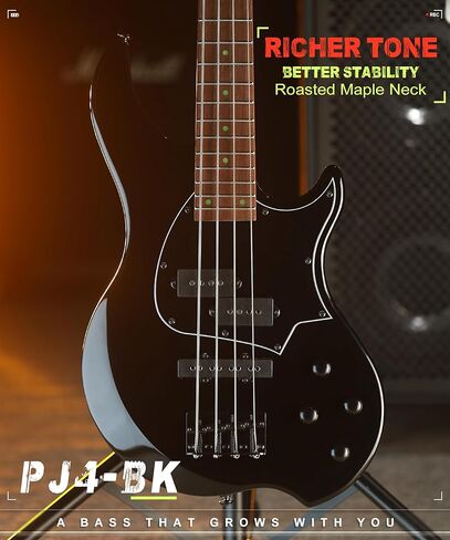 AKLOT Multi-Style Electric Bass Guitar: Precision & Jazz Dual Pickup, Roasted Maple Neck, 4-String Full Size Bass with Lesson Book, Gig Bag for Rock Pop Funk Slap, 2-Year Warranty (Helix PJ4-BK) in Kuwait