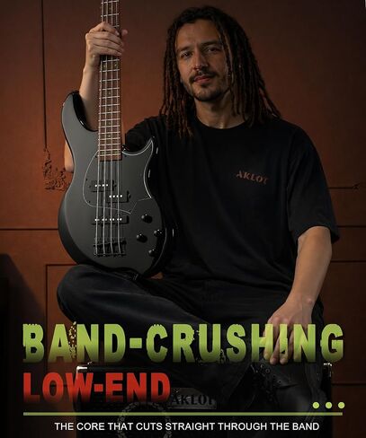 AKLOT Multi-Style Electric Bass Guitar: Precision & Jazz Dual Pickup, Roasted Maple Neck, 4-String Full Size Bass with Lesson Book, Gig Bag for Rock Pop Funk Slap, 2-Year Warranty (Helix PJ4-BK) in Kuwait