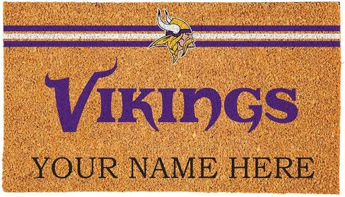 سجادة باب جوز الهند مخصصة من Team Sports America NFL Minnesota Vikings، ممسحة باب تحمل اسم مخصص مقاس 18 × 30 بوصة مع ظهر غير قابل للانزلاق، سجادات ترحيب للباب الأمامي in Saudi Arabia