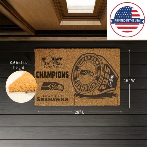 NFL Seattle Seahawks 2026 Super Bowl LX Championship Coir Doormat, 28 x 16 Inches Natural Coir Mat, Non Slip Back Front Door Sports Welcome Mat, Indoor Outdoor Entrance Entryway Rug in Saudi Arabia