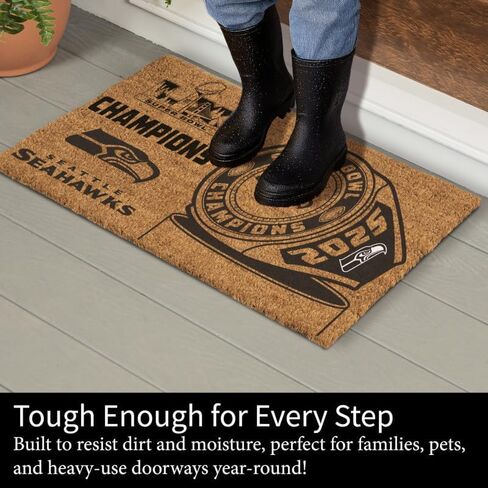 NFL Seattle Seahawks 2026 Super Bowl LX Championship Coir Doormat, 28 x 16 Inches Natural Coir Mat, Non Slip Back Front Door Sports Welcome Mat, Indoor Outdoor Entrance Entryway Rug in Saudi Arabia
