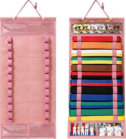 Karate Belt Display Rack - 12 Felt Martial Arts Belt Display Holder with 2 Picture Frames & Clear Medal Box, No Assembly Required, for Taekwondo, BJJ, Jiu Jitsu, Karate Belts in Kuwait