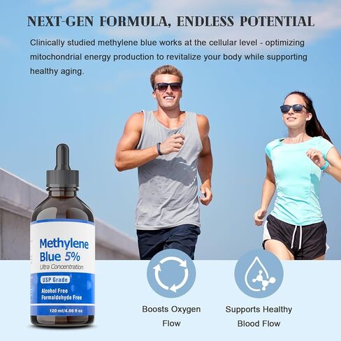 Methylene Blue Pharmaceutical Grade Drops 4.06 oz 120ml–USP Grade 5% Solution with Balanced Electrolyte Methylene Blue for Humans–No Alcohol-No Formaldehyde in Kuwait