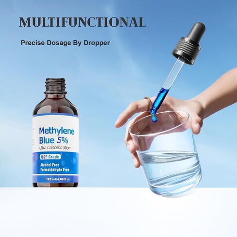 Methylene Blue Pharmaceutical Grade Drops 4.06 oz 120ml–USP Grade 5% Solution with Balanced Electrolyte Methylene Blue for Humans–No Alcohol-No Formaldehyde in Kuwait
