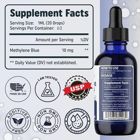 قطرات الميثيلين الأزرق 1% محلول USP - قطرات الميثيلين الأزرق الصيدلانية للبشر، 99.99% سائل نقي من درجة USP in Kuwait