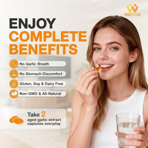 300 كبسولة من مستخلص الثوم المعتق - 10000 مجم عالية الفعالية، عديم الرائحة، مكمل الثوم لصحة القلب ودعم المناعة وفوائد مضادة للأكسدة، غير معدل وراثيًا، خالي من الغلوتين in Kuwait