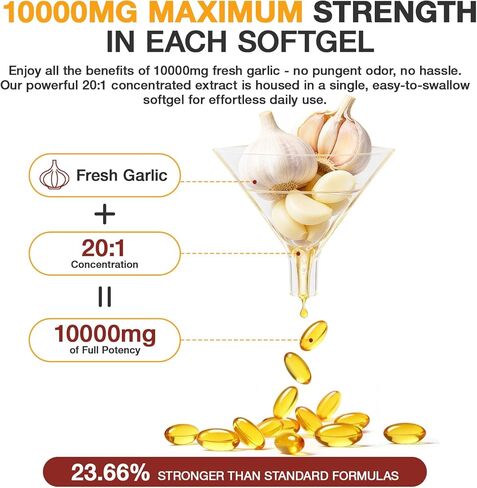 مستخلص الثوم المسن - 300 عدد 10000 مجم من مكملات الثوم المسنة للصحة اليومية وروتين صحة القلب والأوعية الدموية، غير معدلة وراثيًا، كبسولات هلامية طبيعية بالكامل، عافية مضادة للسموم النقية in Kuwait