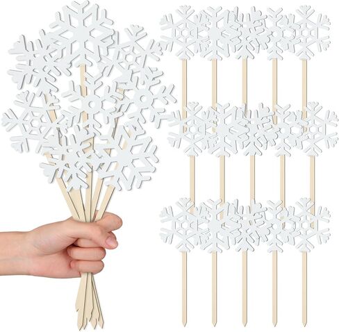 Vicenpal 24 Pcs Snowflakes Decorations Winter Snowflake Picks Wooden Snowflake Decorative Pick Rustic White Snowflake Pick for Floral Arrangements Snowflake Centerpiece for Home Vase Decor Crafts DIY in Kuwait