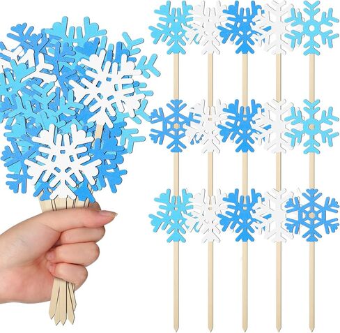Vicenpal 24 Pcs Snowflakes Decorations Winter Snowflake Picks Wooden Snowflake Decorative Pick Rustic White Snowflake Pick for Floral Arrangements Snowflake Centerpiece for Home Vase Decor Crafts DIY in Kuwait