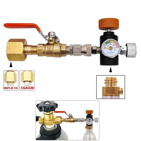 Soda Co2 Cylinder Tank Refill Adapter Recharge Filling Station W/Ball Valve,W21.8-14|DIN477| CGA320 Tr21-4(CGA320 no Gauge) in Saudi Arabia
