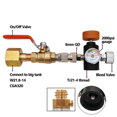 Soda Co2 Cylinder Tank Refill Adapter Recharge Filling Station W/Ball Valve,W21.8-14|DIN477| CGA320 Tr21-4(CGA320 no Gauge) in Saudi Arabia