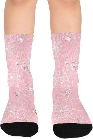 Artistic Rose Spider Web Pink Hiking Socks - Toddler Boys & Girls Warm Thick Thermal Winter Crew Socks for School, Daily Wear & Outdoor Activities in Saudi Arabia