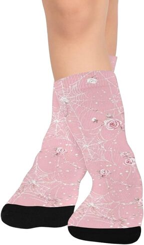Artistic Rose Spider Web Pink Hiking Socks - Toddler Boys & Girls Warm Thick Thermal Winter Crew Socks for School, Daily Wear & Outdoor Activities in Saudi Arabia