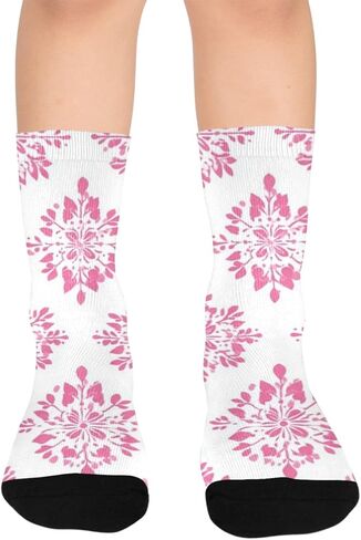 Charming Pink Snowflake Art Hiking Socks - Toddler Boys & Girls Warm Thick Thermal Winter Crew Socks for School, Daily Wear & Outdoor Activities in Saudi Arabia