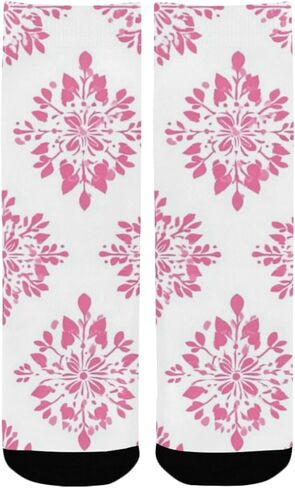 Charming Pink Snowflake Art Hiking Socks - Toddler Boys & Girls Warm Thick Thermal Winter Crew Socks for School, Daily Wear & Outdoor Activities in Saudi Arabia