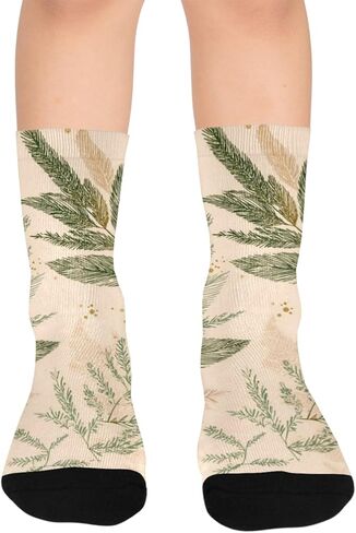 جوارب Boho Leaf Art باللون البيج للمشي لمسافات طويلة - جوارب شتوية حرارية سميكة دافئة للأولاد والبنات للمدرسة، والارتداء اليومي والأنشطة الخارجية in Kuwait