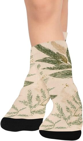 جوارب Boho Leaf Art باللون البيج للمشي لمسافات طويلة - جوارب شتوية حرارية سميكة دافئة للأولاد والبنات للمدرسة، والارتداء اليومي والأنشطة الخارجية in Kuwait