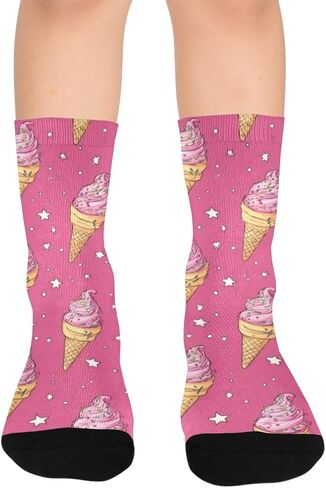 Playful Pink Ice Cream Star Hiking Socks - Toddler Boys & Girls Warm Thick Thermal Winter Crew Socks for School, Daily Wear & Outdoor Activities in Saudi Arabia