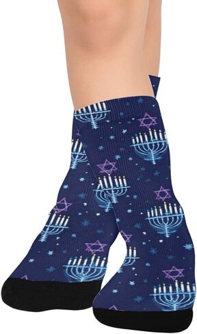 جوارب Hanukkah Candle باللون الأزرق للمشي لمسافات طويلة بنمط كرتوني - جوارب شتوية سميكة دافئة للأولاد والبنات للمدرسة، والارتداء اليومي والأنشطة الخارجية in Saudi Arabia