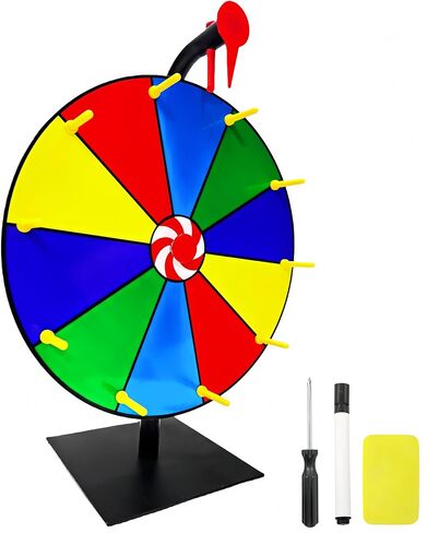 جائزة دوارة شديدة التحمل مقاس 12 بوصة، وعجلة جوائز ذات 10 فتحات مع حامل وقلم تحديد وممحاة قابلة للمسح، للألعاب العائلية وألعاب الفصل الدراسي والكرنفالات والمعارض التجارية والسحوبات والمناسبات الأخرى المختلفة in Kuwait