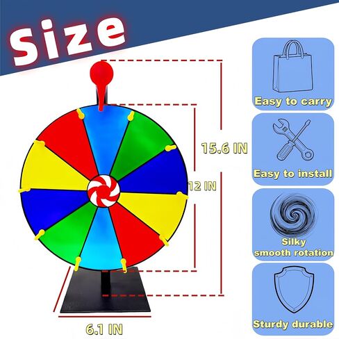 جائزة دوارة شديدة التحمل مقاس 12 بوصة، وعجلة جوائز ذات 10 فتحات مع حامل وقلم تحديد وممحاة قابلة للمسح، للألعاب العائلية وألعاب الفصل الدراسي والكرنفالات والمعارض التجارية والسحوبات والمناسبات الأخرى المختلفة in Kuwait