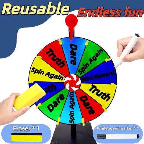 جائزة دوارة شديدة التحمل مقاس 12 بوصة، وعجلة جوائز ذات 10 فتحات مع حامل وقلم تحديد وممحاة قابلة للمسح، للألعاب العائلية وألعاب الفصل الدراسي والكرنفالات والمعارض التجارية والسحوبات والمناسبات الأخرى المختلفة in Kuwait