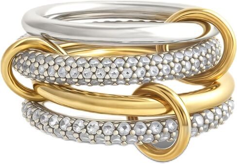 Gold Stackable Rings for Women, 14k Gold Plated Chunky Statement Cubic Zirconia Rings, Silver Gold Multi Ring Interlocking Mixed Metals Stack Rings Set Non Tarnish (Whisper set, 8) in Saudi Arabia
