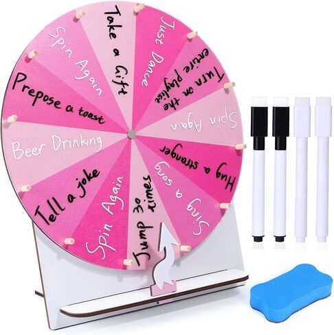 Yoption 11.4 Inch Wedding Game Spinning Wheel, Wooden Prize Tabletop Spinner, Erasable Raffle Spin with Stand Roulette Wheel for Wedding Engagement Party Family Games Baby Shower Christmas (Pink) in Saudi Arabia