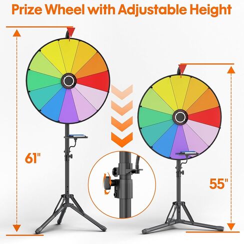 عجلة دوارة مقاس 20 بوصة، عالية التحمل وقابلة للتعديل بارتفاع 55 بوصة - 61 بوصة للجوائز، عجلة دوارة ذات 12 فتحة مع حامل للكرنفال، وألعاب الحفلات، والمعارض التجارية، ولعبة الغزل in Kuwait