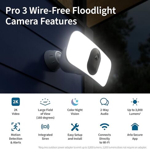 Arlo Pro 3 Camera Camera مع حزمة لوحة الطاقة الشمسية | في الهواء الطلق | كاميرا الأمن اللاسلكية مع مصباح LED ، الرؤية الليلية الملونة ، دقة 2K مع HDR | يتم شحن البطارية مع لوحة الطاقة الشمسية ، بيضاء in Kuwait