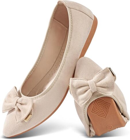 FUDYNMALC Womens Ballet Flats Shoes: Foldable Dressy Wedding Ballerina Shoes Sparkly Bowknot Pointed Toe Slip on Walking Loafers in Kuwait