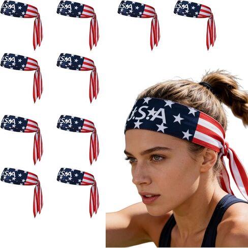 10 Pcs Flag Headband, Sports Sweatband for 2026 World Cup, Patriotic Fan Gear, 41 x 2.4 in, Breathable Quick Dry in Saudi Arabia