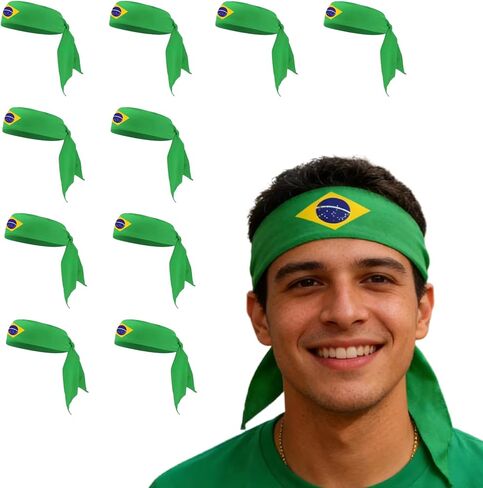 10 Pcs Flag Headband, Sports Sweatband for 2026 World Cup, Patriotic Fan Gear, 41 x 2.4 in, Breathable Quick Dry in Saudi Arabia