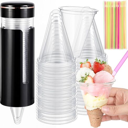 Roshtia 600 Pcs 4 oz Snow Cone Cups with 600 Pcs Straw Spoon and Cups Dispenser Thicken Disposable Paper Cone Cup Pull Type Wall Mount for Restaurants Home Office and Shaved Ice in Saudi Arabia