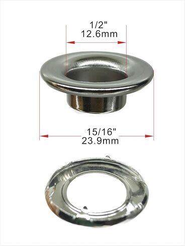 316 Stainless Steel Rolled Rim Grommet and Spur Washer Set – 1/2" Inner Diameter, Heavy-Duty Marine Grade Rustproof Eyelets, 50 Sets for Tarps, Canvas, Leather, Outdoor & Industrial Use in Kuwait