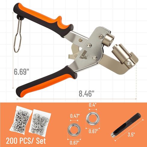 UNCO- مجموعة أدوات جروميت، 200 قطعة حلقات فضية 3/8 بوصة (10 مم)، أداة ثقب ضغط يدوية مغناطيسية، مجموعة فتحات يدوية، آلة ضغط يدوية بحلقات معدنية للجلد، القماش، القماش، الفينيل، لافتة DIY، الأقمشة in Kuwait