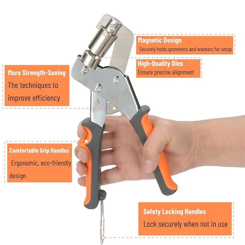UNCO- مجموعة أدوات جروميت، 200 قطعة حلقات فضية 3/8 بوصة (10 مم)، أداة ثقب ضغط يدوية مغناطيسية، مجموعة فتحات يدوية، آلة ضغط يدوية بحلقات معدنية للجلد، القماش، القماش، الفينيل، لافتة DIY، الأقمشة in Kuwait