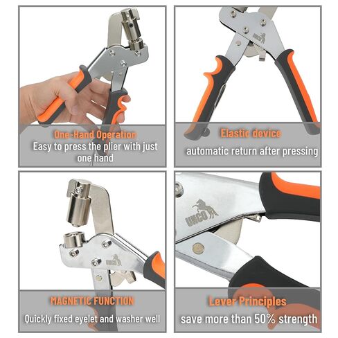 UNCO- مجموعة أدوات جروميت، 200 قطعة حلقات فضية 3/8 بوصة (10 مم)، أداة ثقب ضغط يدوية مغناطيسية، مجموعة فتحات يدوية، آلة ضغط يدوية بحلقات معدنية للجلد، القماش، القماش، الفينيل، لافتة DIY، الأقمشة in Kuwait