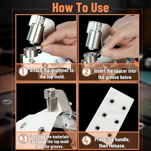 UNCO- مجموعة أدوات جروميت، 200 قطعة حلقات فضية 3/8 بوصة (10 مم)، أداة ثقب ضغط يدوية مغناطيسية، مجموعة فتحات يدوية، آلة ضغط يدوية بحلقات معدنية للجلد، القماش، القماش، الفينيل، لافتة DIY، الأقمشة in Kuwait