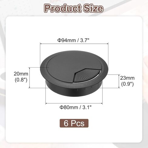 PATIKIL 3 Inch Desk Grommet, 6Pcs Cable Grommet Wire Management Cable Hole Cover Cord Organizer for Office Home Table Countertop, Black in Kuwait