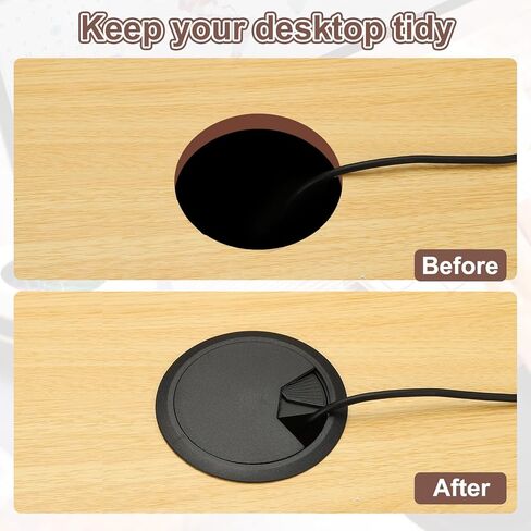 PATIKIL 3 Inch Desk Grommet, 6Pcs Cable Grommet Wire Management Cable Hole Cover Cord Organizer for Office Home Table Countertop, Black in Kuwait