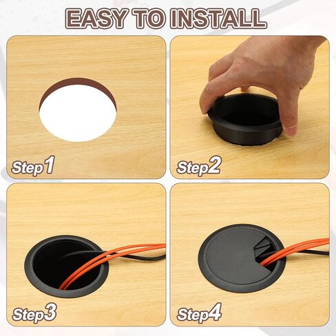 PATIKIL 3 Inch Desk Grommet, 6Pcs Cable Grommet Wire Management Cable Hole Cover Cord Organizer for Office Home Table Countertop, Black in Kuwait
