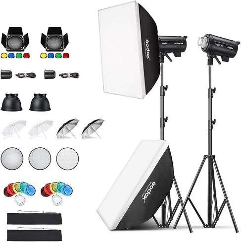 Godox 2 Pack DP800III-V DP800IIIV 1600WS Photo Speedlite Studio Flash Strobe Monolight Bowens Mount Kit لتصوير الاستوديو مع Softbox و Light Stand و Barn Door Kit in Saudi Arabia