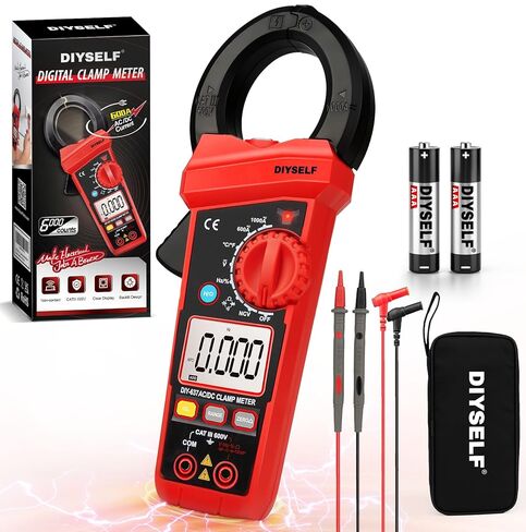 DIYSELF 6000 Counts Digital Clamp Meter, True RMS AC/DC Voltage Tester, Amp Meter Capacitance Meter, Resistance Continuity Tester, Professional Multimeter with Test Leads Pouch and Batteries in Kuwait